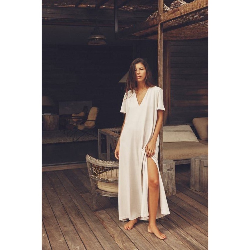 NWT Zara Minimalist V-Neck Maxi Dress Sand Beige XS 2335/631/711 - Picture 2 of 4